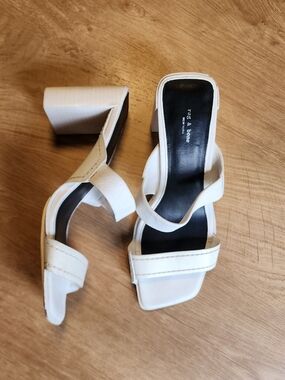 rag & bone White Strappy Square-Toe Block Heel Sandal